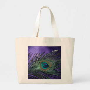Grand Tote Bag Plume pourpre soyeuse de paon