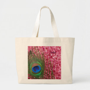 Grand Tote Bag Plume rose rocheuse de paon