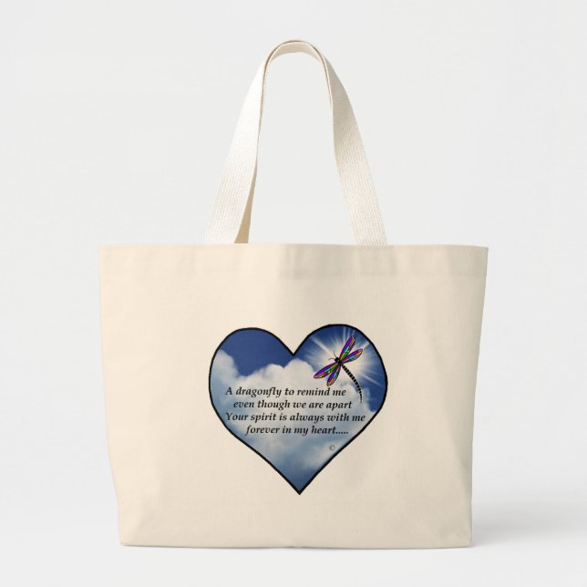 Grand Tote Bag Poème de coeur de libellule (Devant)