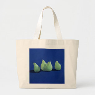 Grand Tote Bag Poires sur un tissu bleu