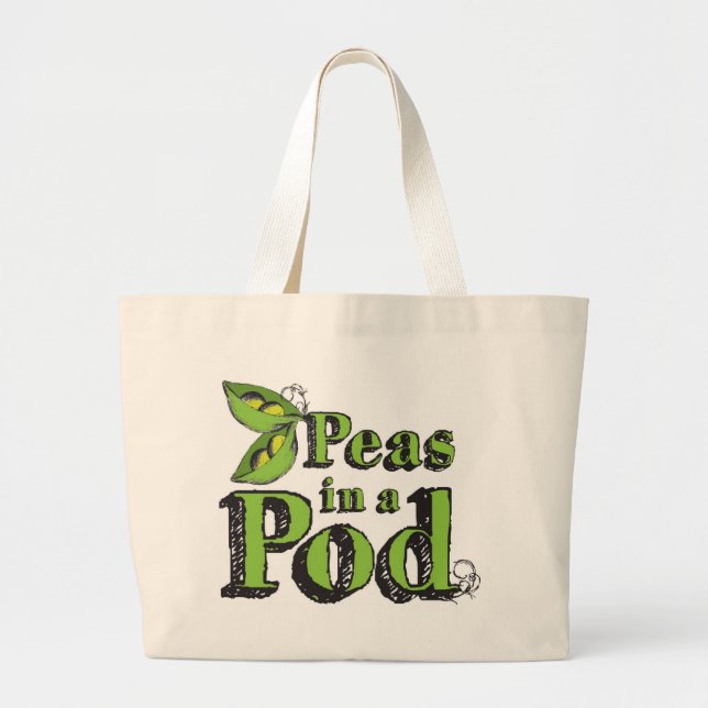 Grand Tote Bag Pois verts Dessin de légumes Art 2 pois dans un po (Devant)