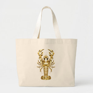 Grand Tote Bag Poisson à langouste polygonale dorée sur noir