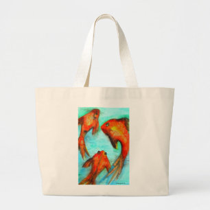 Grand Tote Bag Poisson rouge oriental orange aquarelle art origin