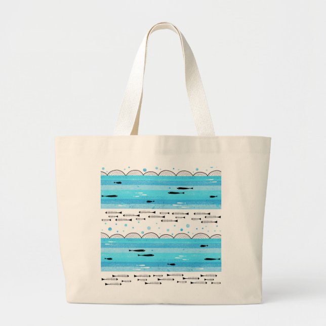 Grand Tote Bag Poissons en mer (Devant)