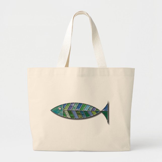 Grand Tote Bag Poissons en verre souillé (Devant)