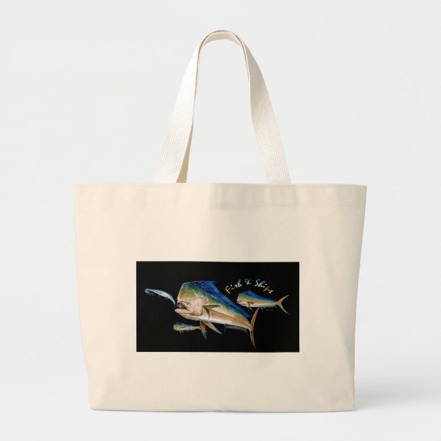 Grand Tote Bag poissons et bateaux de dauphin (Devant)