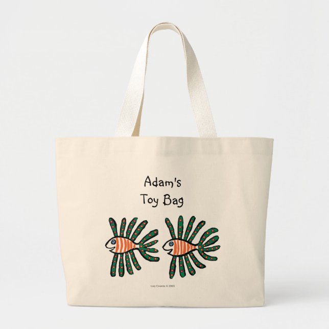 Grand Tote Bag Poissons jumeaux verts et oranges d'aileron (Devant)