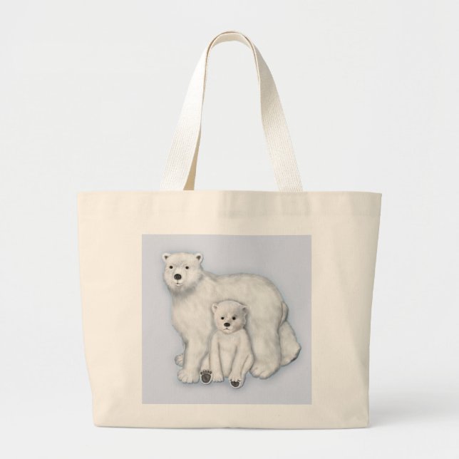 Grand Tote Bag Polar Bear Maman et Cub. (Devant)