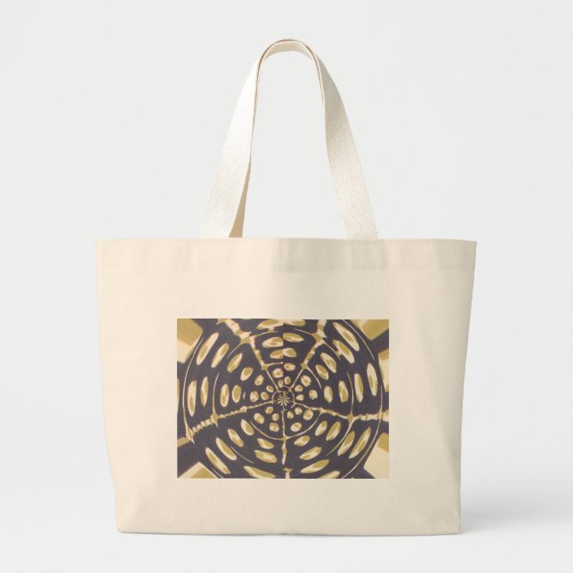 Grand Tote Bag Polka bleu et crémeux Motif ovale (Devant)