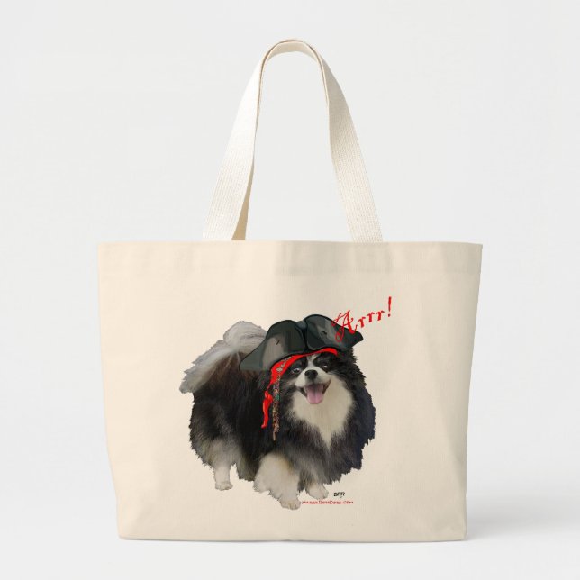 Grand Tote Bag Pomeranian noir Pirate - Arrr! (Devant)