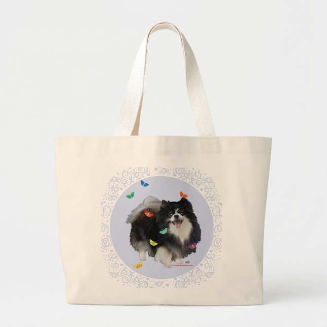 Grand Tote Bag Poméranie avec Papillons (Devant)