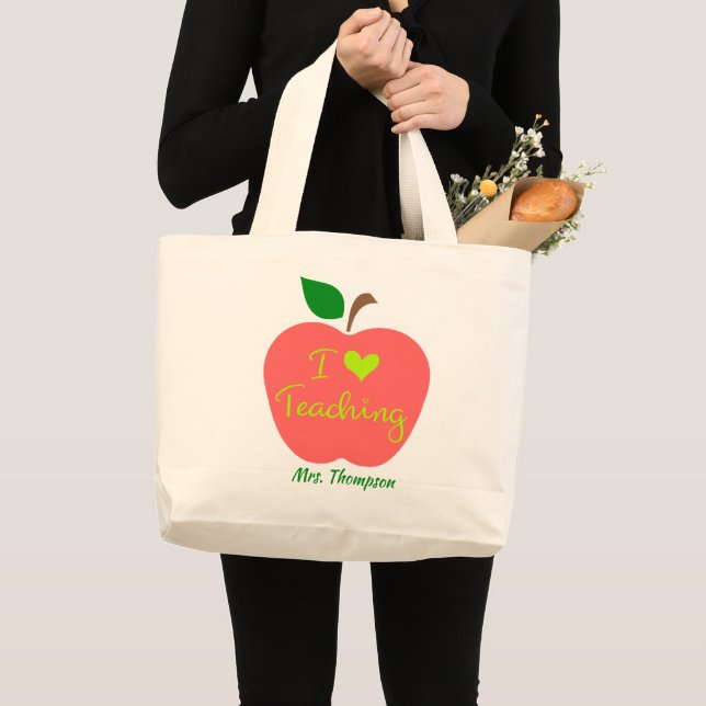 Grand Tote Bag Pomme enseignant personnalisé (Devant (produit))