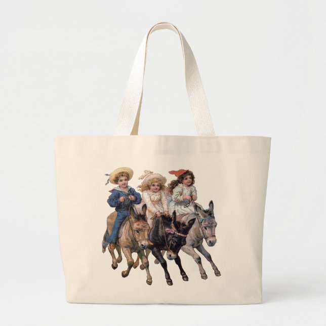 Grand Tote Bag Poneys de collection et Enfants mignons (Devant)