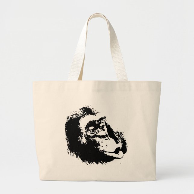 Grand Tote Bag Pop Art drôle Chimpanzé (Devant)