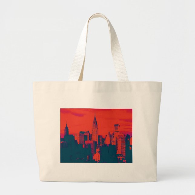 Grand Tote Bag Pop Style Rouge Retro Art New York City (Devant)