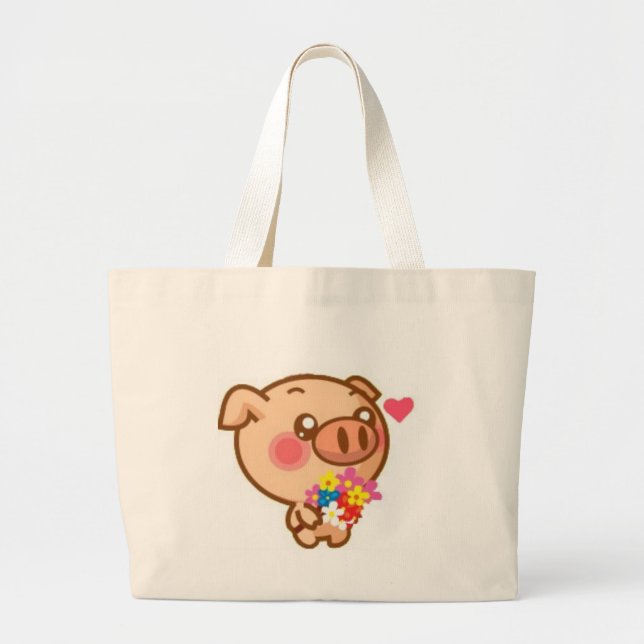 Grand Tote Bag Porcin dans l'amour (Devant)