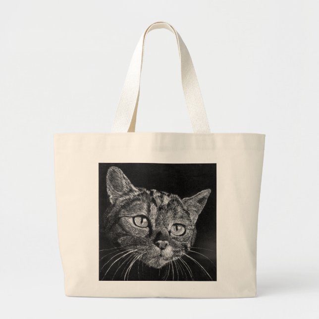 Grand Tote Bag Porte-feuille Art Cat Face (Devant)