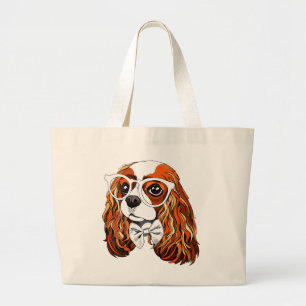 Grand Tote Bag Portrait cavalier d'épagneul du Roi Charles