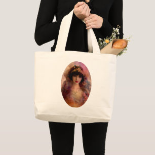 Grand Tote Bag Portrait de style vintage de belle femme en rose