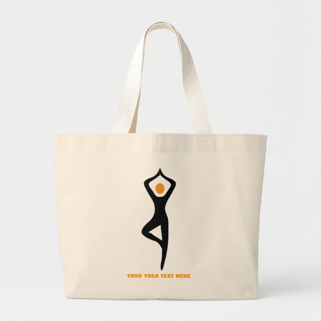 Grand Tote Bag Pose de yoga noir, orange personnalisé (Devant)