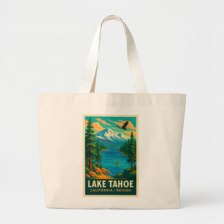 Grand Tote Bag Poster du Vintage voyage du lac Tahoe (vert)