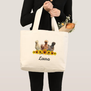 Grand Tote Bag Poulets et tournesols en silkie Bantam personnalis