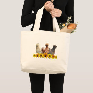 Grand Tote Bag Poulets et tournesols Silkie Bantam