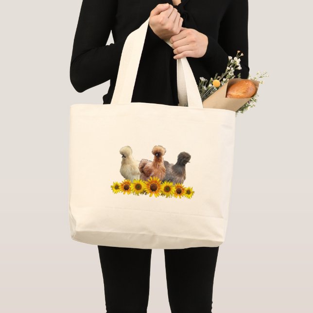 Grand Tote Bag Poulets et tournesols Silkie Bantam (Devant (produit))