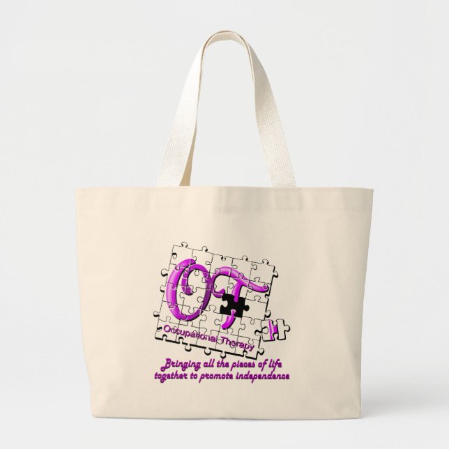Grand Tote Bag pourpre de puzzle d'ot (Devant)
