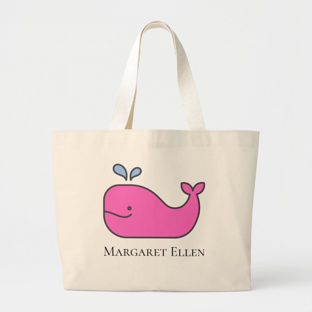 Grand Tote Bag Preppy Nautical Pink and Blue Whale Personnalisé (Devant)