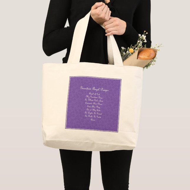 Grand Tote Bag Prière de l'ange gardien Violet  (Devant (produit))