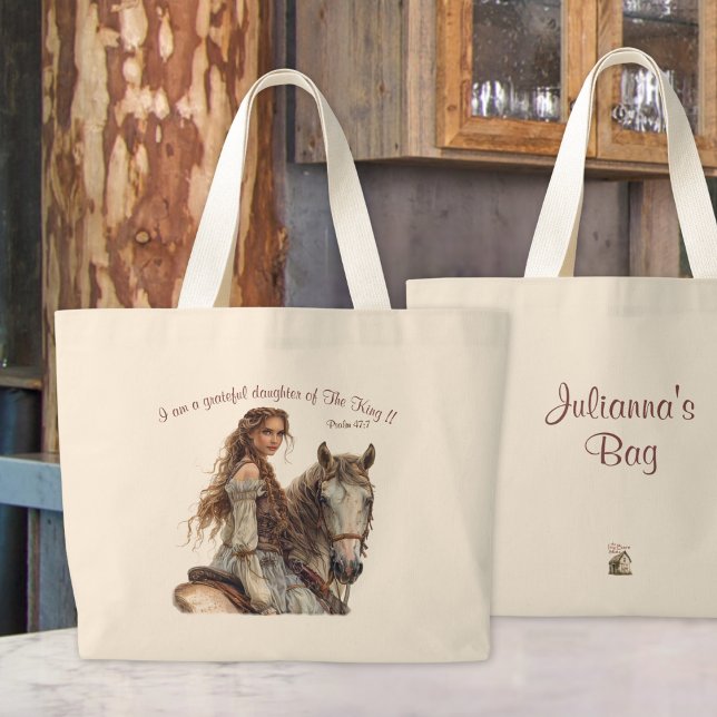 Grand Tote Bag Princesse chrétienne sur le cheval Personnaliser R (Créateur téléchargé)