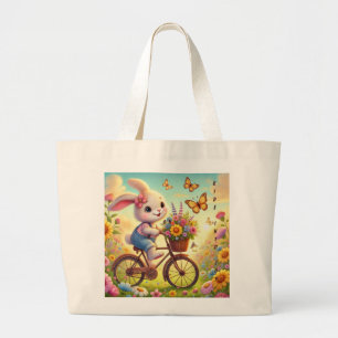 Grand Tote Bag Promenade Dans La Joie - Bicyclette Bunny