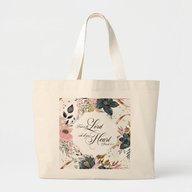Grand Tote Bag Proverbes 3:5-6 Confiance dans le Seigneur Bible V (Devant)