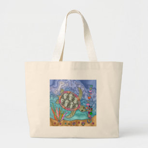 Grand Tote Bag Psychédélic Sea Turtle Seahorse