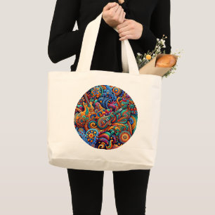 Grand Tote Bag Psychédélique Batik Guitare Art-Colorful Musique R