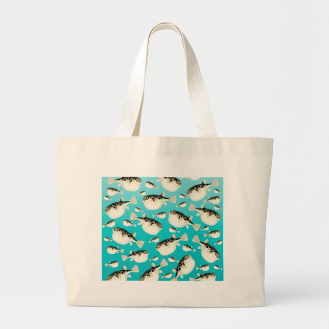 Grand Tote Bag puffer fish teal pattern (Devant)
