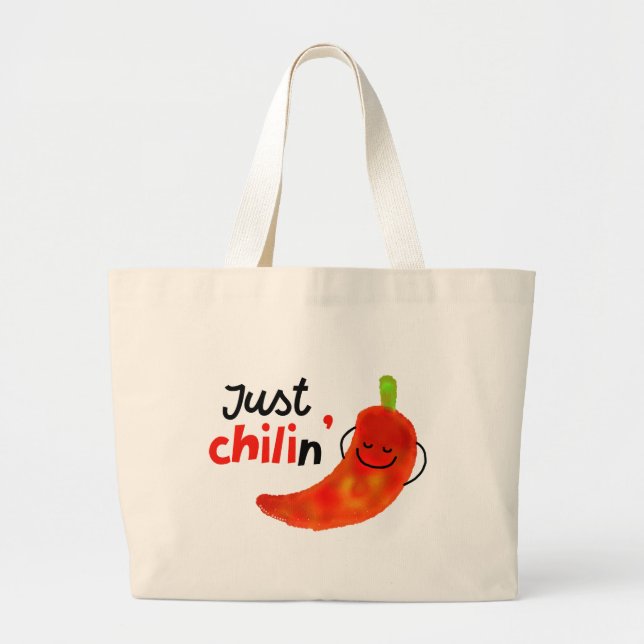 Grand Tote Bag Pun à poivre chili positif - Juste Chilin (Devant)
