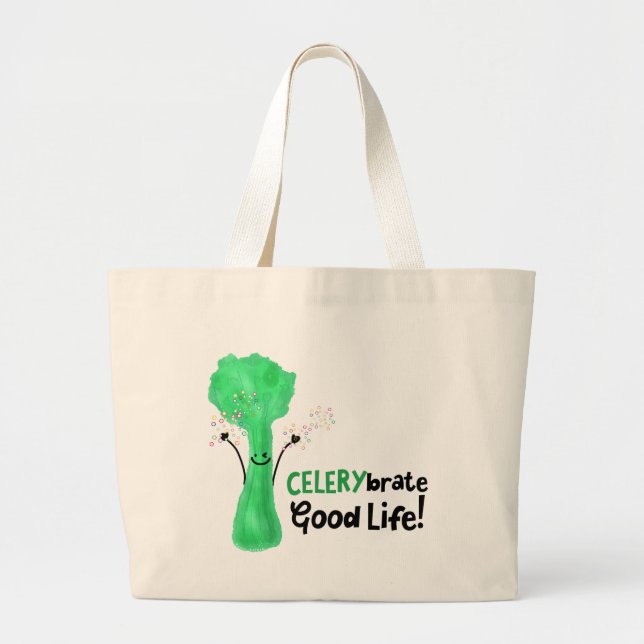 Grand Tote Bag Pun Celery Positif - Celerybrate Bonne vie (Devant)