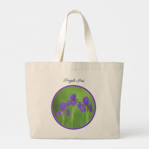 Grand Tote Bag Purple Iris Trio Peinture Art Fleur Originale