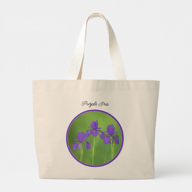 Grand Tote Bag Purple Iris Trio Peinture Art Fleur Originale (Dos)