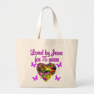 GRAND TOTE BAG PURPLE PERSONNALISÉ FLORAL 75E ANNIVERSAIRE CONCEP