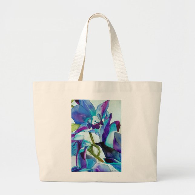 Grand Tote Bag Purple Singapour orchidée aquarelle (Devant)