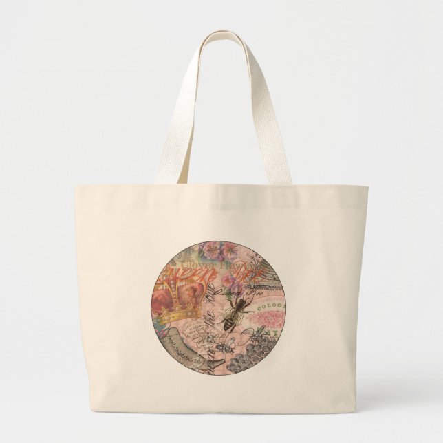Grand Tote Bag Queen Bee Vintage magnifique collage (Devant)