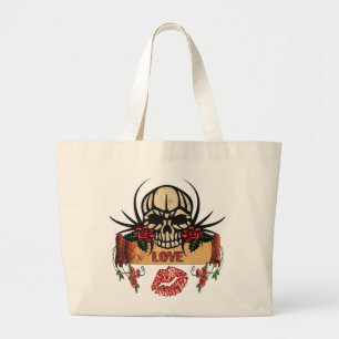 Grand Tote Bag RAB Rockabilly Crâne Roses Amour Rouge à lèvres