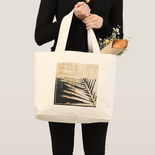 Grand Tote Bag Raffie d'or - Franges de palme (Devant (produit))