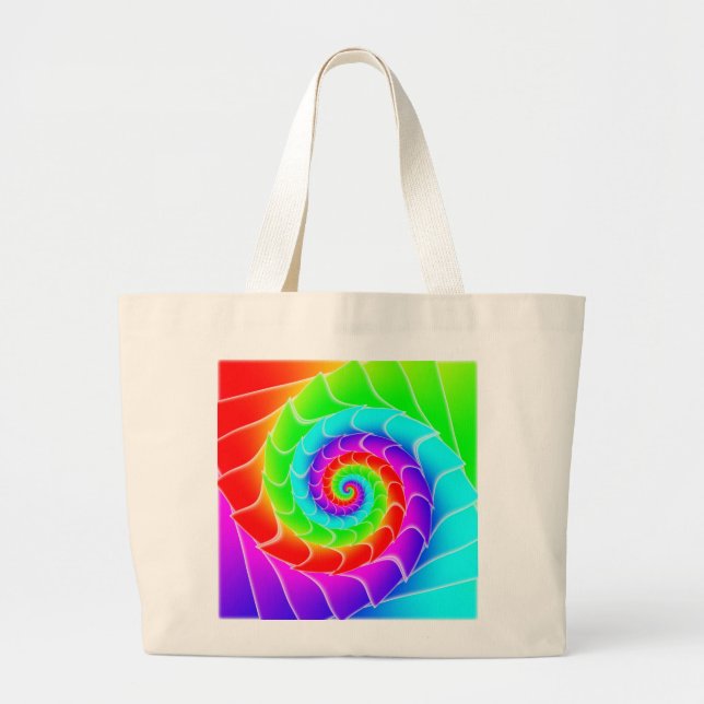 Grand Tote Bag Rainbow Spiral ( vous pouvez ajouter des mots ) (Devant)