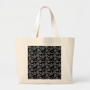 Grand Tote Bag Raquette de tennis Motif Extravagant noir