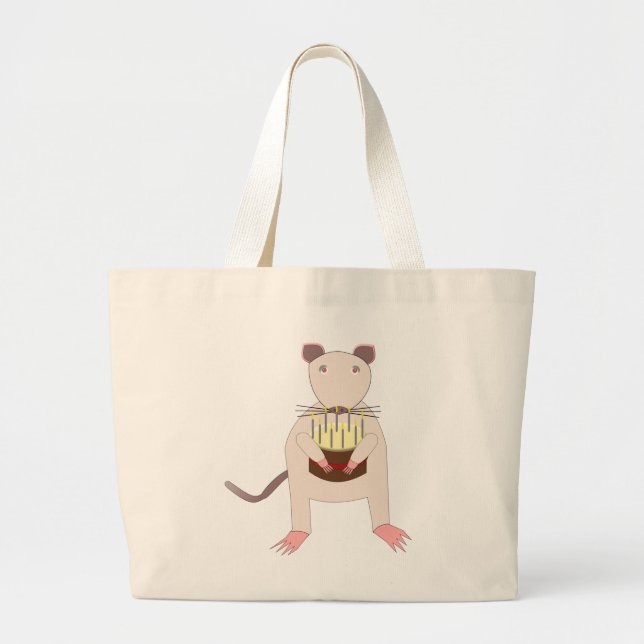 Grand Tote Bag Rat de Siamese avec gâteau d'anniversaire (Devant)