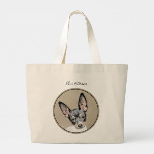 Grand Tote Bag Rat Terrier Peinture Tri Couleur Original Chien Ar